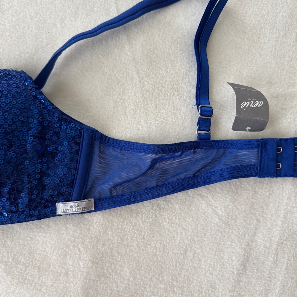 Blue Sequin Balconette Bralette Vintage Aerie Sequin Bra Size Small NWT - Picture 4 of 7